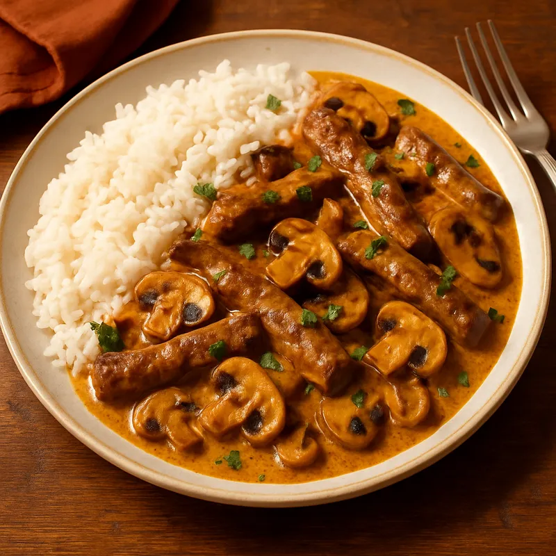 Rindfleisch-Pilz-Stroganoff auf Portugiesische Art