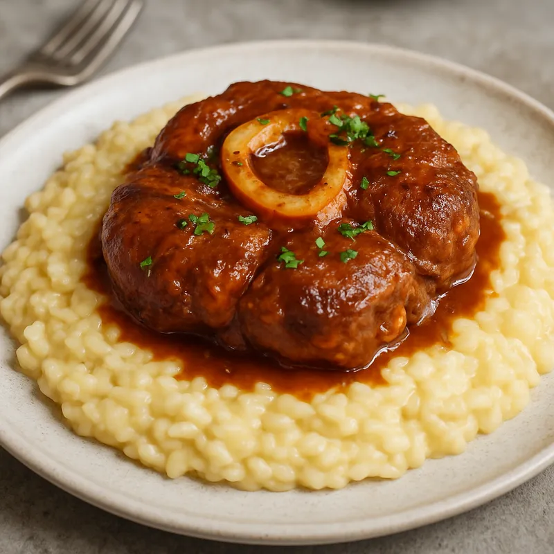 Risotto mit Ossobuco (Geschmorte Kalbshaxe mit cremigem Arborio-Reis)