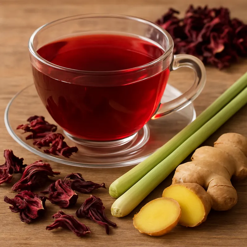 Rosellenblütentee mit Zitronengras und Ingwer