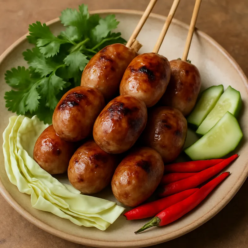 Sai Krok Isan (Gegrillte fermentierte Schweinswurst)