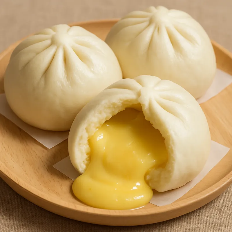 Salapao mit Vanillecreme-Füllung (gedämpfte Teigtaschen)