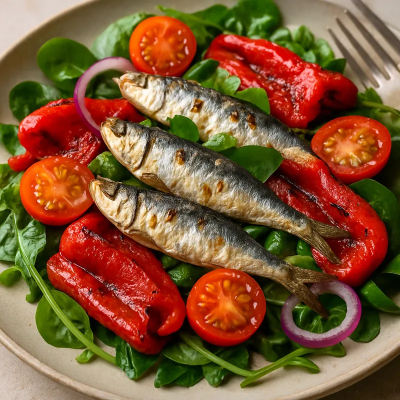Sardinen-Salat mit gerösteten Paprika