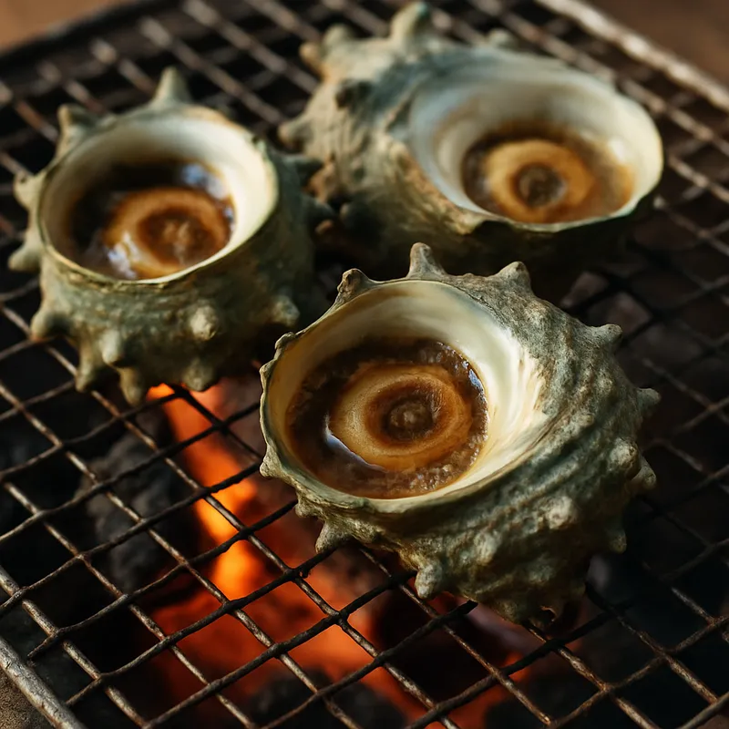 Sazae Tsuboyaki (Gegrillte Kreiselschnecken)