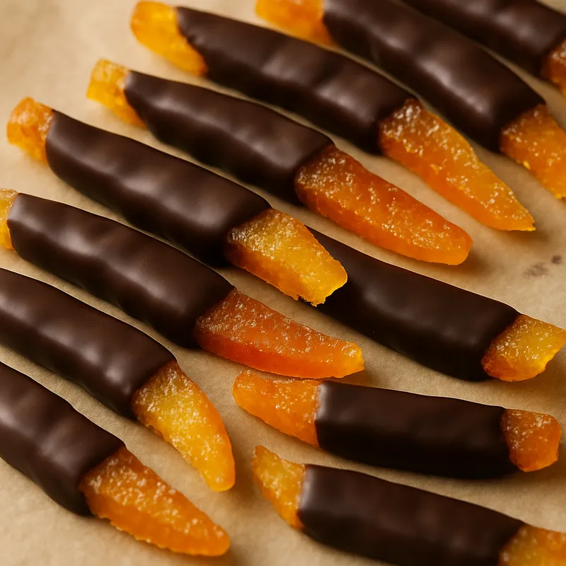 Schokoladenüberzogene Orangenschalen