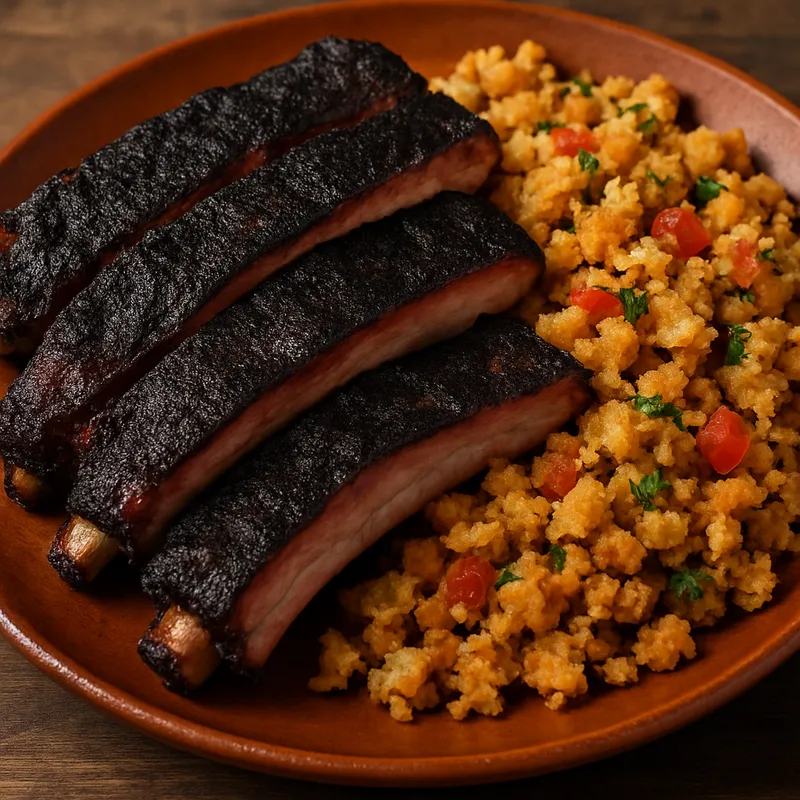 Schwarze Schweinerippchen mit Migas