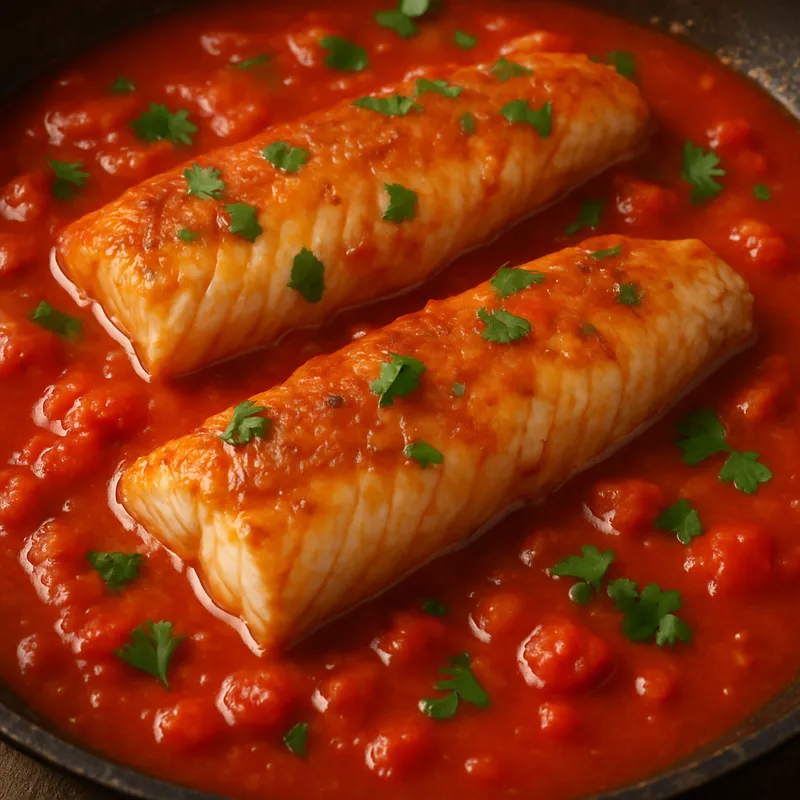 Seehecht-Filets in Tomatensauce