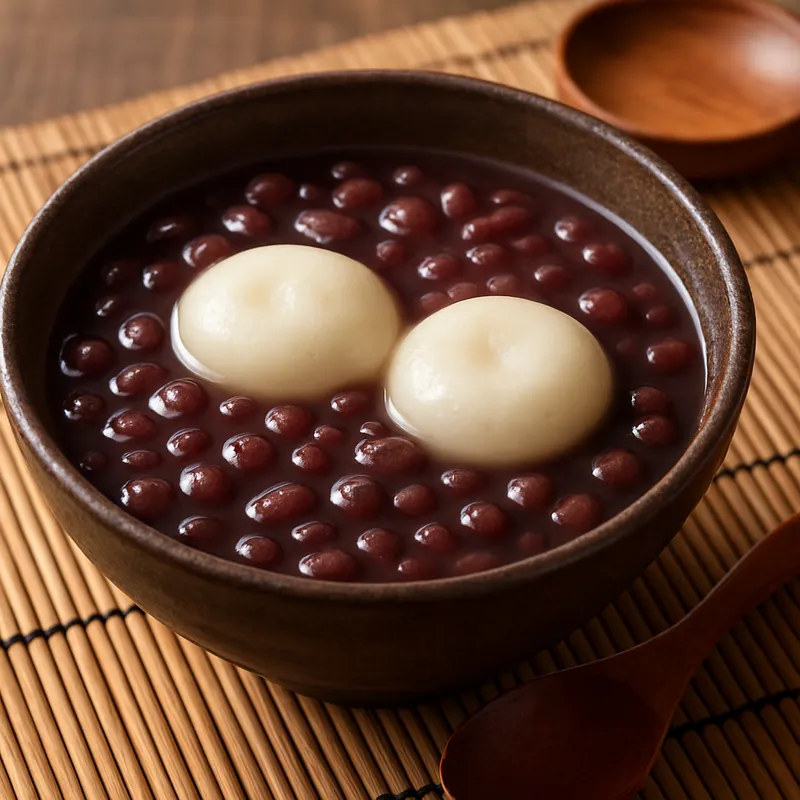 Shiratama Zenzai (Süße Rote-Bohnen-Suppe mit Reismehlklößchen)