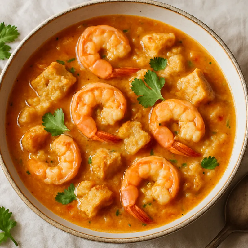 Shrimp Açorda (Portugiesische Brot-Garnelen-Suppe)