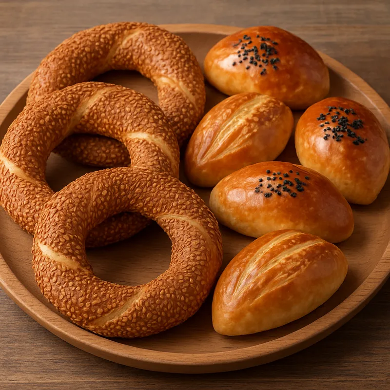 Simit und Poğaça Brotauswahl-Platte