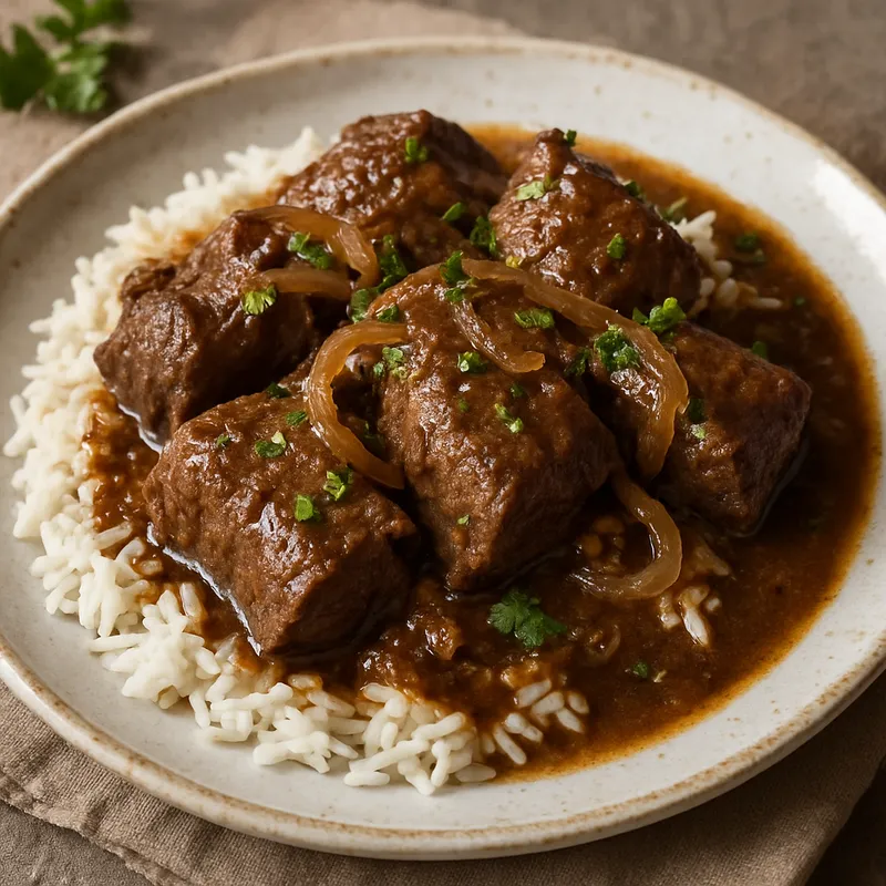 Sofrito Korfu (Geschmortes Rindfleisch nach Korfu-Art)