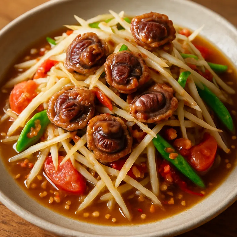 Som Tam Hoi Dong (Papayasalat mit eingelegten Muscheln)