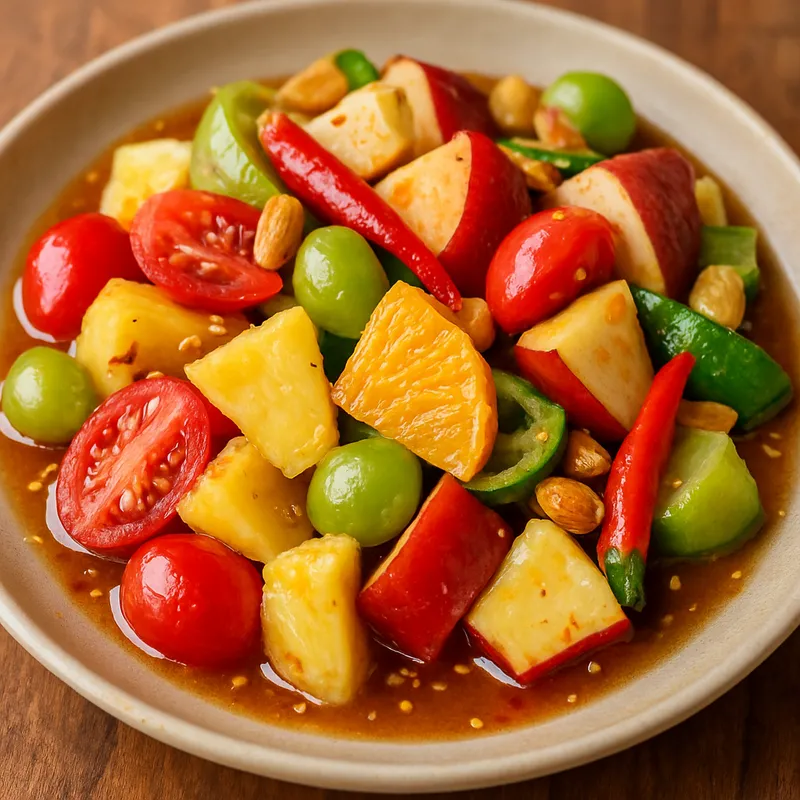 Som Tam Ponlamai (Pikanter Thai-Fruchtsalat)