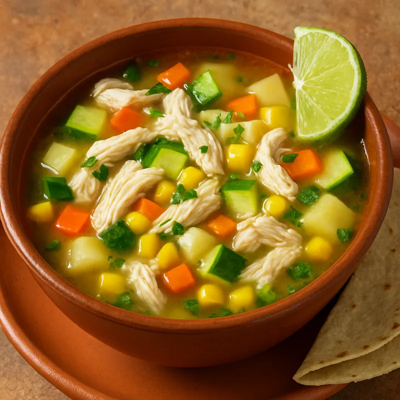 Sopa de Picadillo (Mexikanische Hähnchen-Eintopfsuppe)