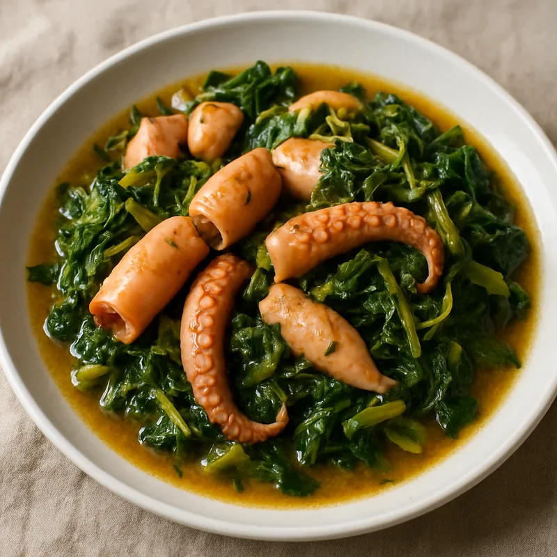 Soupies me Horta (Tintenfisch mit Grünzeug)