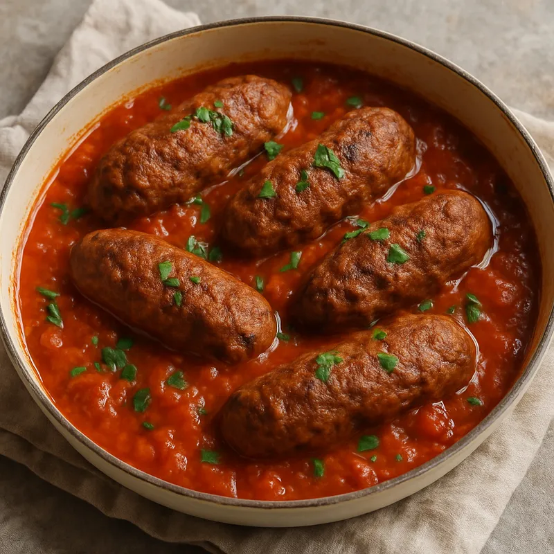 Soutzoukakia nach Smyrna-Art (Gewürzte Fleischbällchen in Tomatensauce)