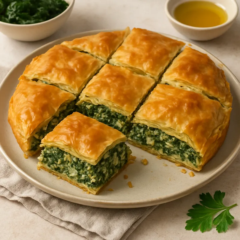 Spanakopita (Traditionelle griechische Spinatpie)