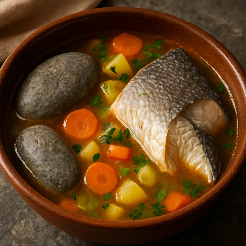 Steinsuppe mit Fisch