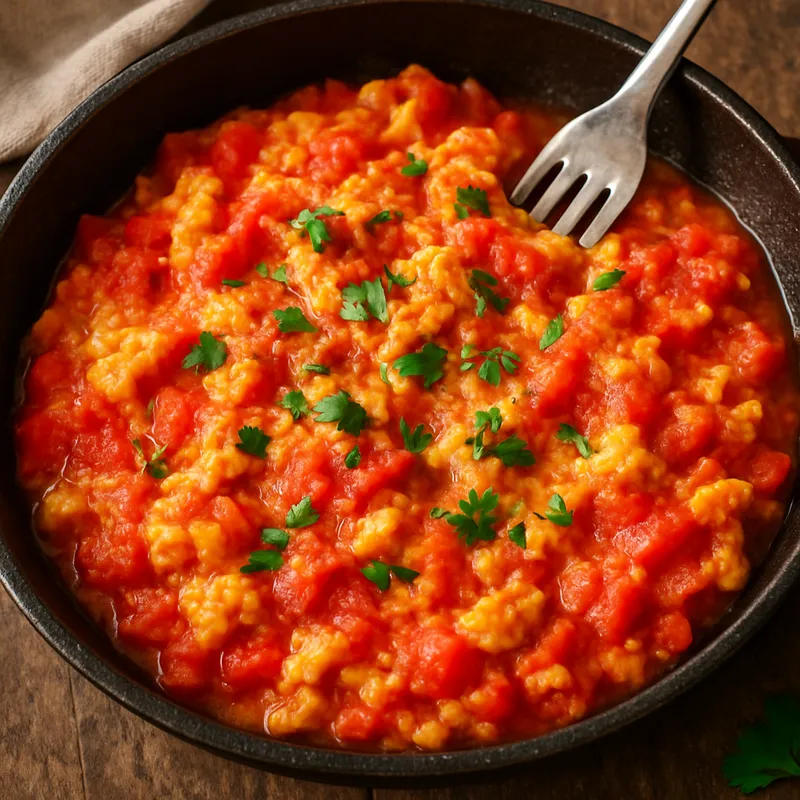 Strapatsada (Rühreier mit Tomate)