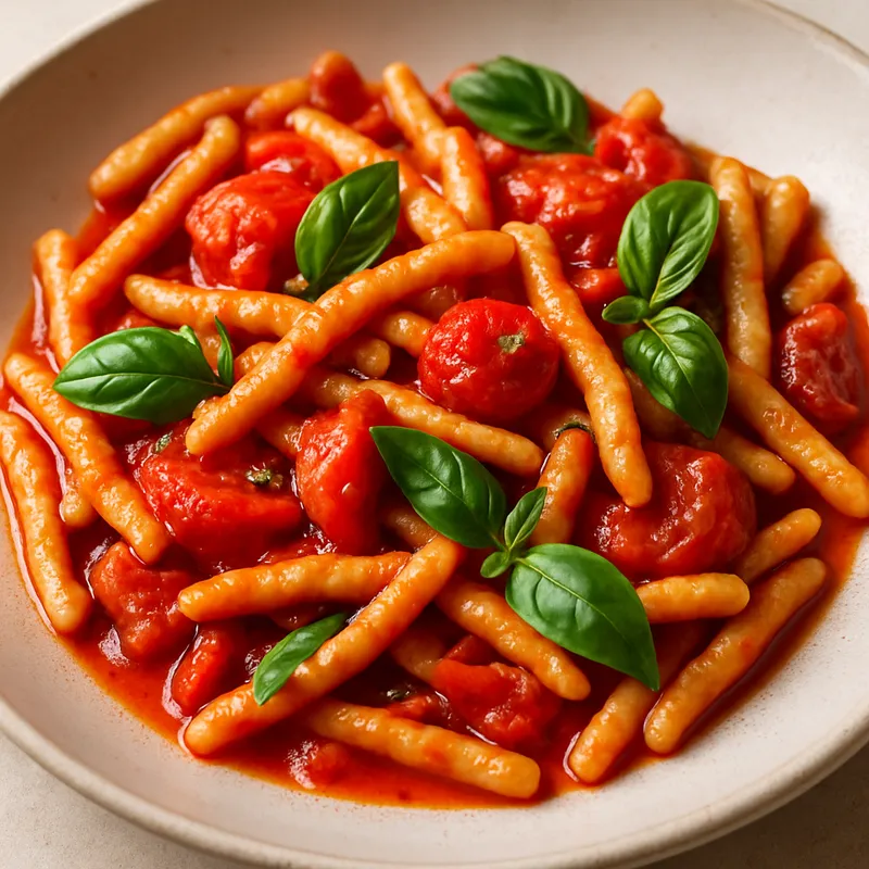 Strozzapreti mit Tomate und Basilikum