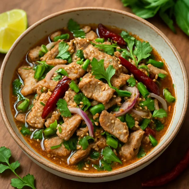 Sup Moo Isan (Isan Schweinefleisch-Kräutersalat)