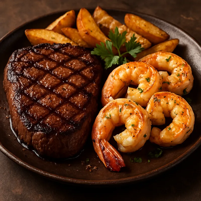 Surf and Turf mit Steak und Garnelen