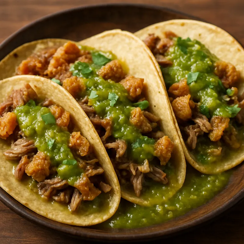 Tacos mit Schweineschwarte in grüner Sauce