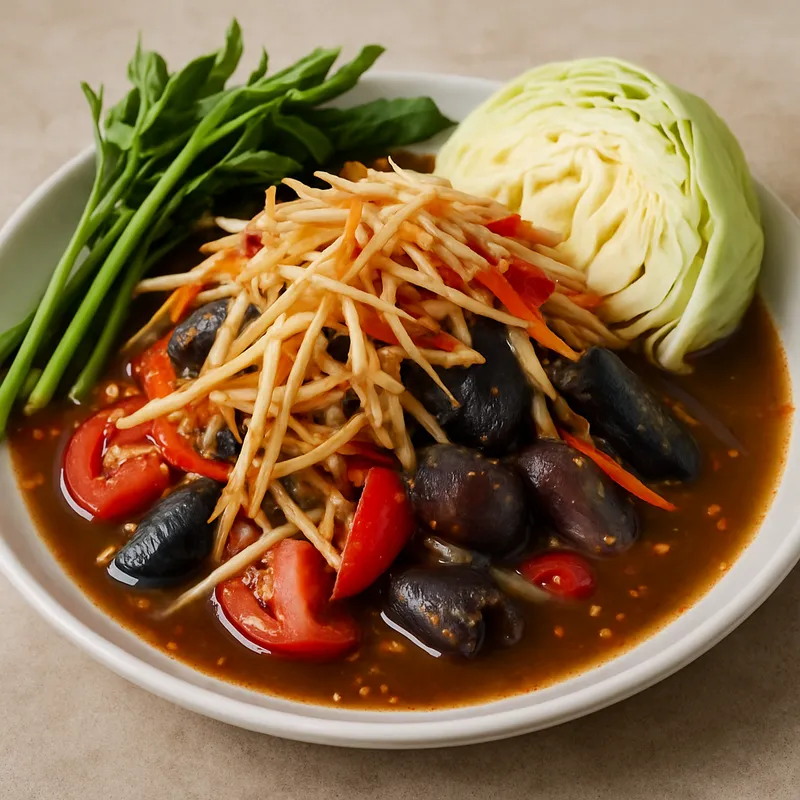Tam Suo Lao (Isan Papayasalat mit fermentiertem Fisch)