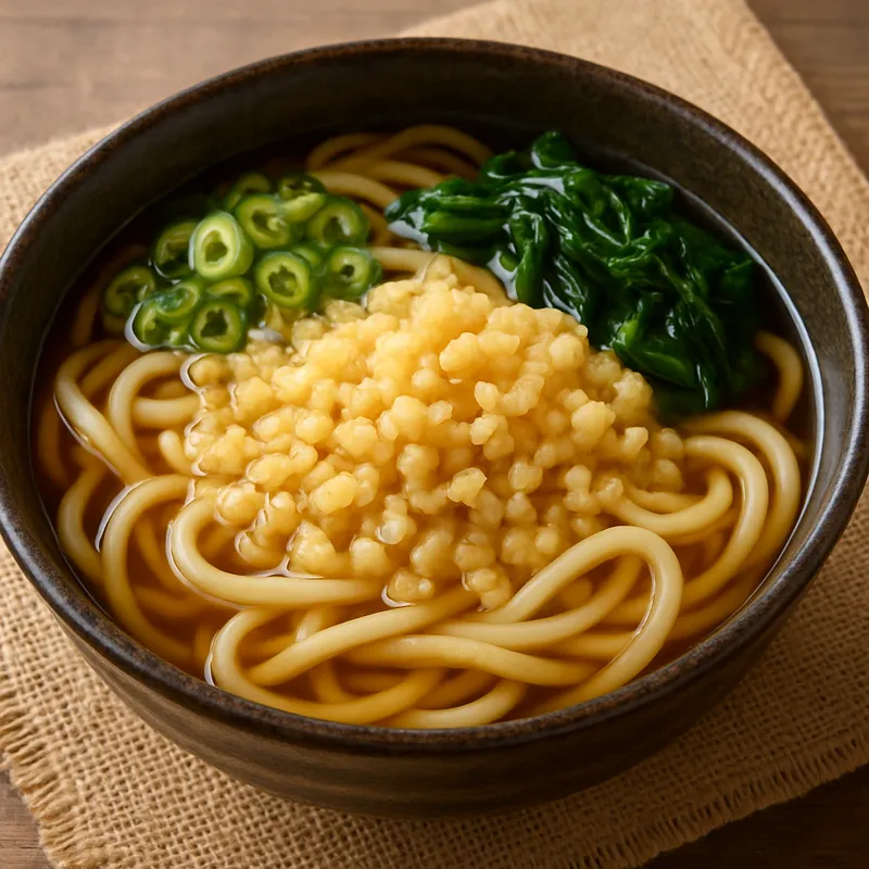 Tanuki Udon (Udon mit Tempura-Teigkrümeln)