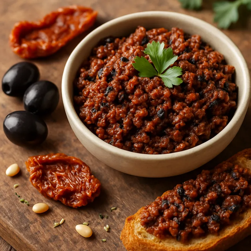 Tapenade mit getrockneten Tomaten und Oliven