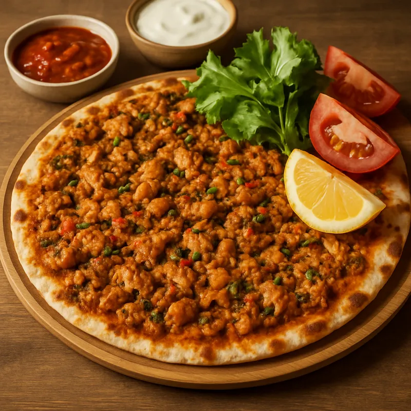 Tavuk Lahmacun (Dünnes Hühnerfleisch-Fladenbrot)
