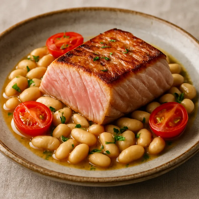 Thunfischbauch mit weißen Bohnen
