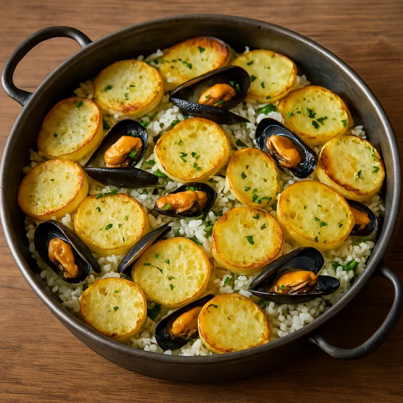 Tiella mit Reis und Kartoffeln