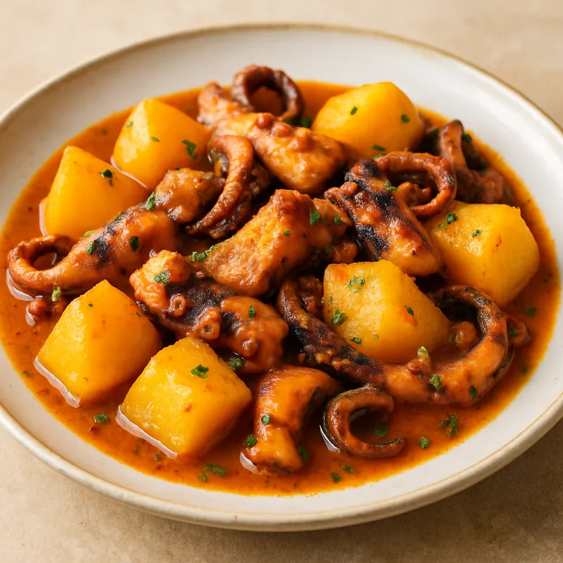 Tintenfisch mit Kartoffeln
