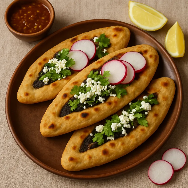 Tlacoyos (Gefüllte Maisteigtaschen)