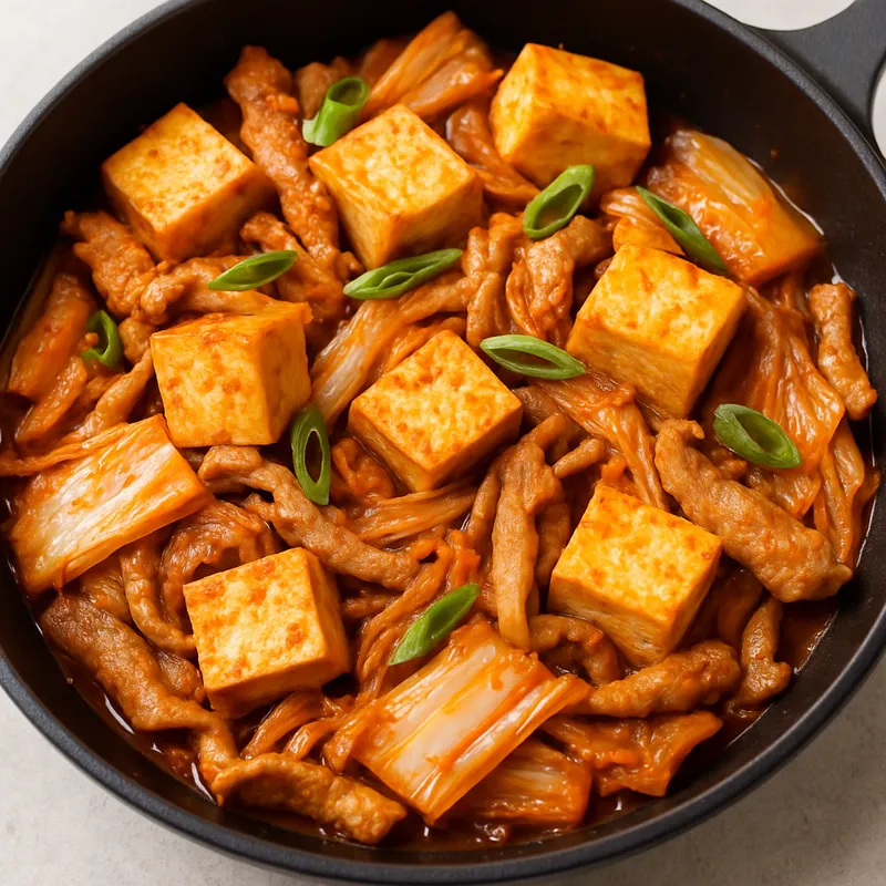 Tofu-Schweinefleisch-Kimchi-Pfanne