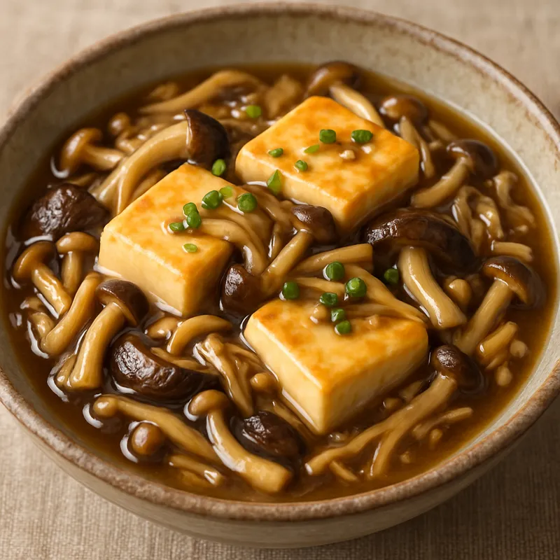 Tofu und Pilze in Ankake (Japanische dicke Stärkesauce)