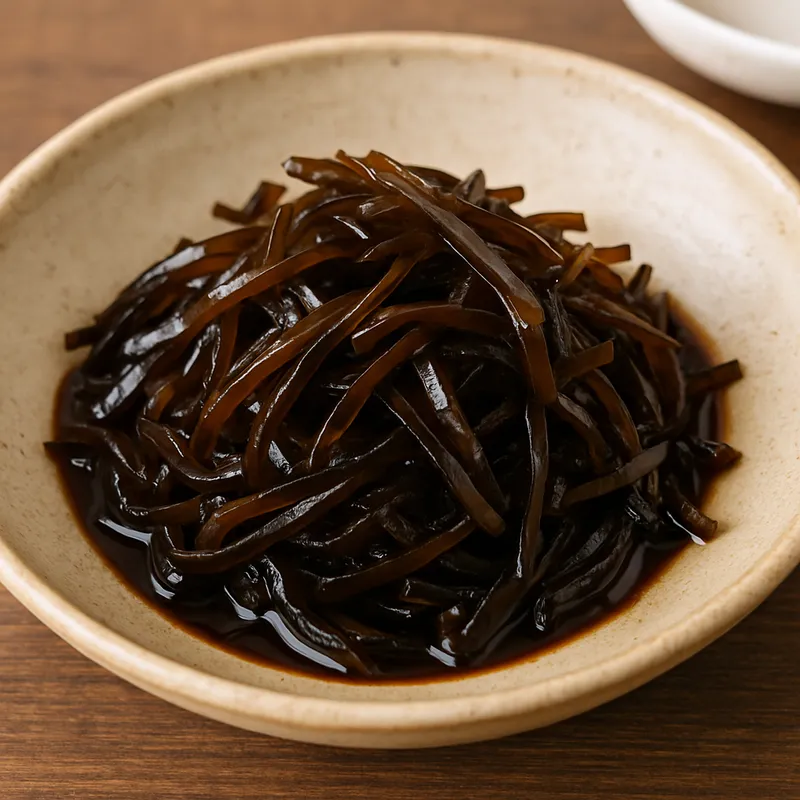 Tsukudani (in Sojasoße geschmorter Seetang)