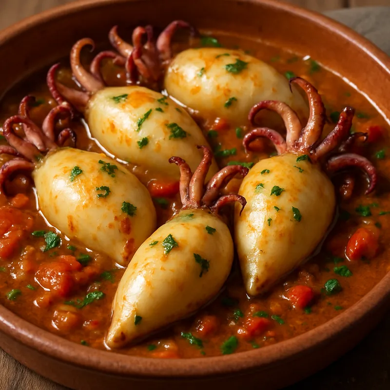 Txipirones Rellenos (Gefüllte Baby-Tintenfische auf Baskische Art)