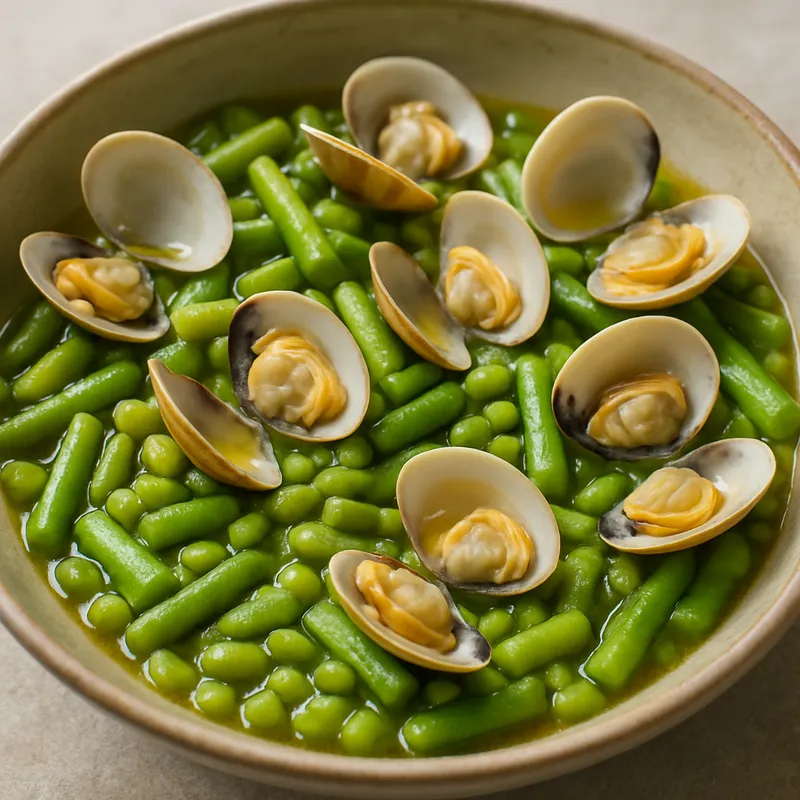 Verdinas mit Venusmuscheln (Grüne Bohnen mit Muscheln)