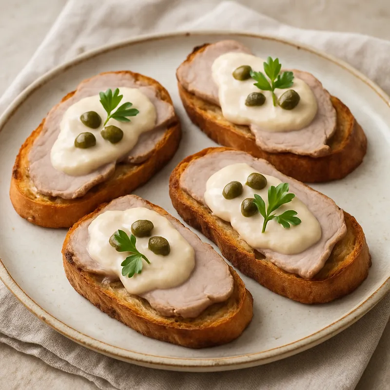 Vitello Tonnato Crostini (Kalbfleisch mit Thunfischsauce auf Crostini)