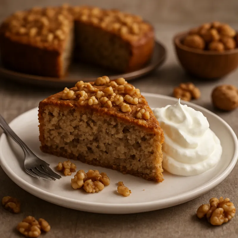 Walnusskuchen mit Sahne