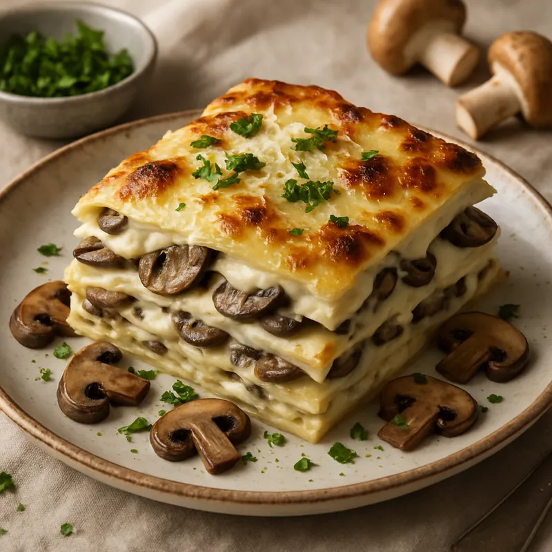 Weiße Lasagne mit Pilzen