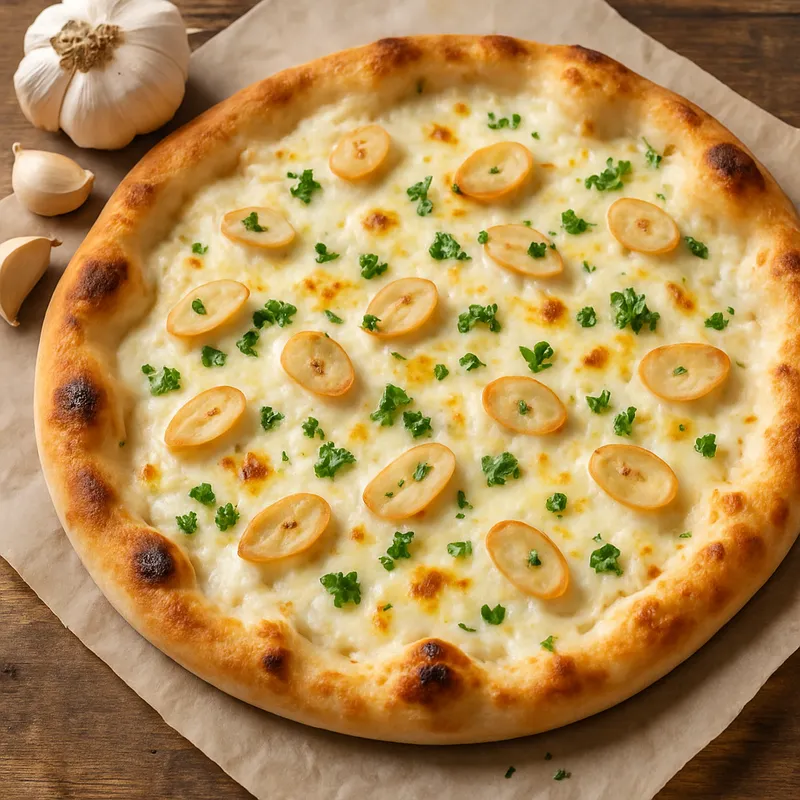 Weiße Pizza mit Knoblauch