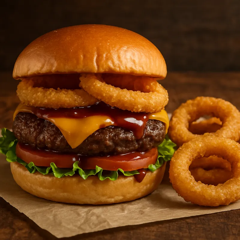 Western Burger mit Zwiebelringen