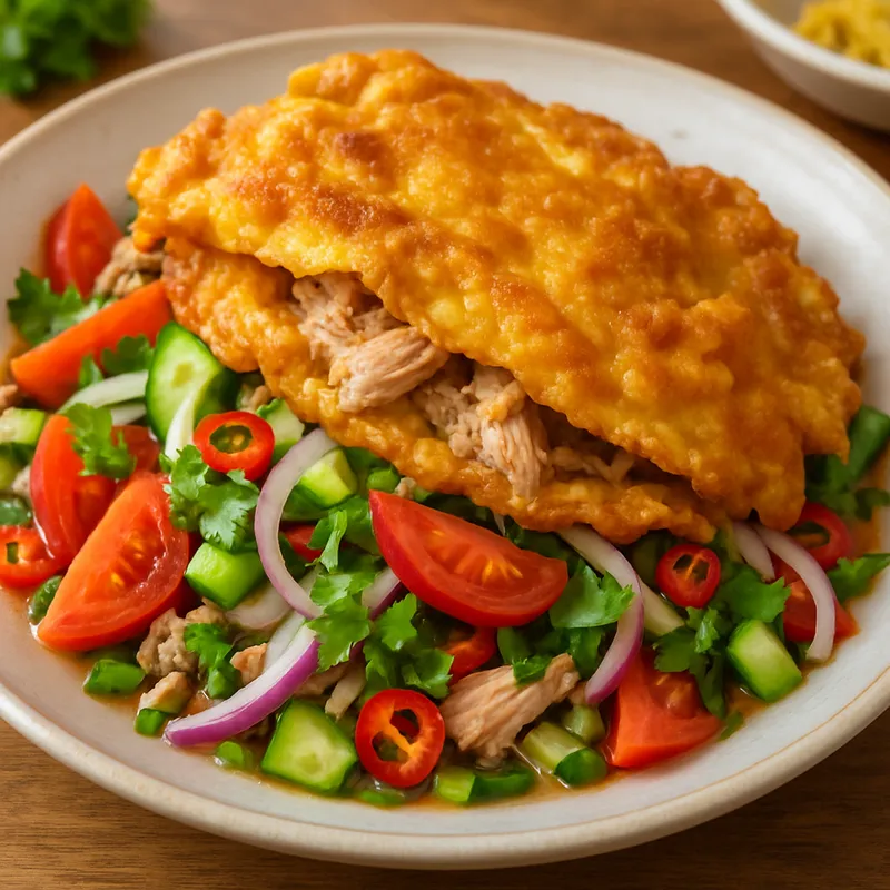 Yam Khai Jeow Moo Sab (Thaisalat mit Schweineomelette)