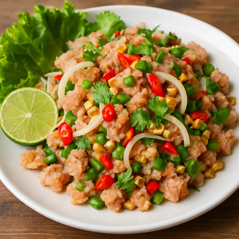 Yam Naem Sod (Frischer fermentierter Schweinefleischsalat)
