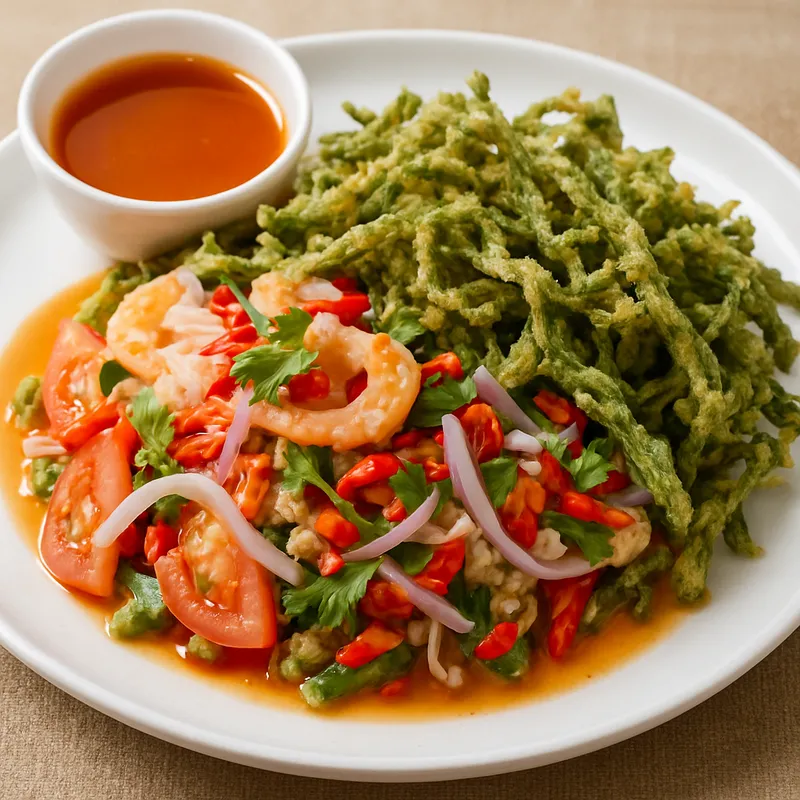 Yam Pak Boong Krop (Knuspriger Wasserspinat-Salat)