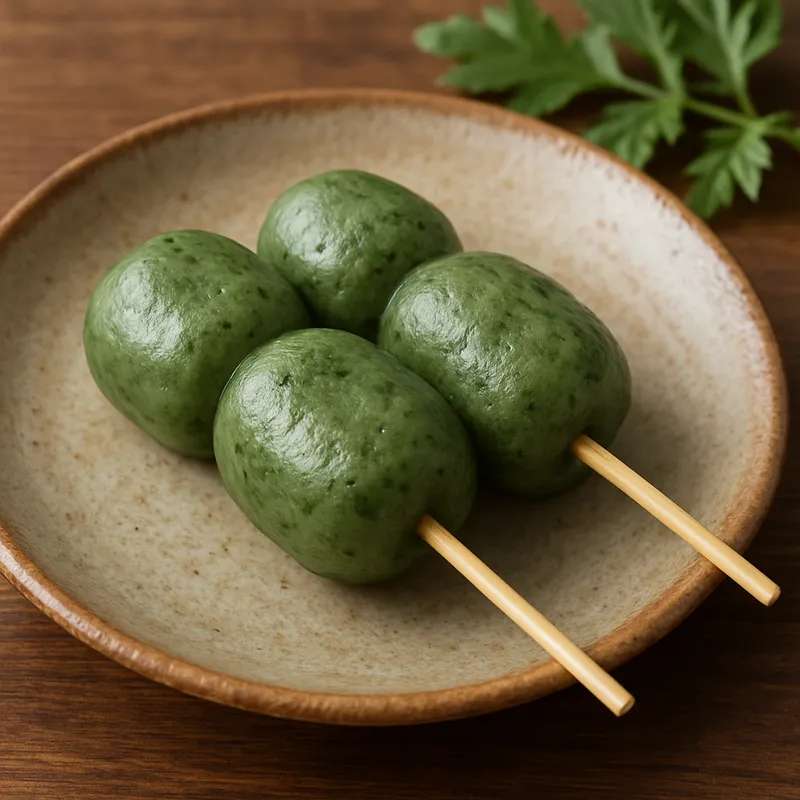Yomogi Dango (Beifuß-Reisklößchen)
