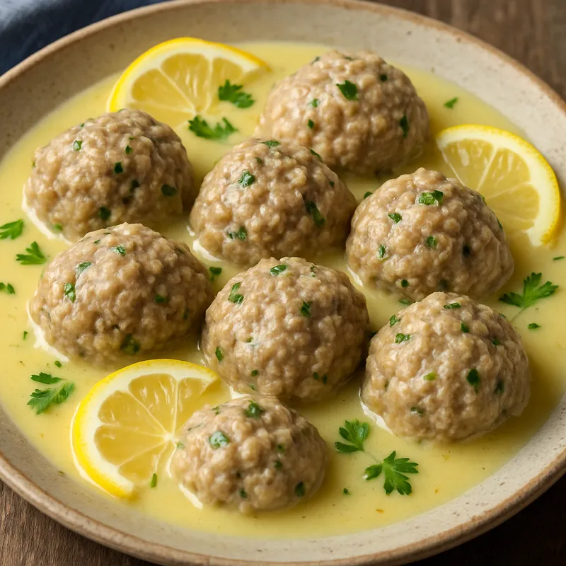 Youvarlakia (Griechische Hackfleischbällchen in Ei-Zitronen-Sauce)