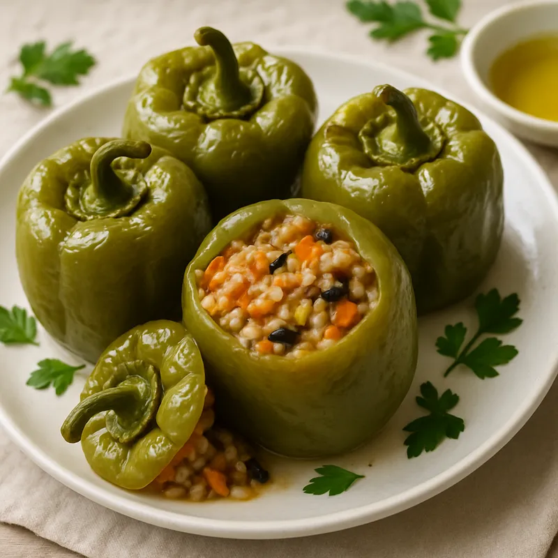 Zeytinyağlı Biber Dolma (Mit Olivenöl gefüllte Paprika, kalt serviert)